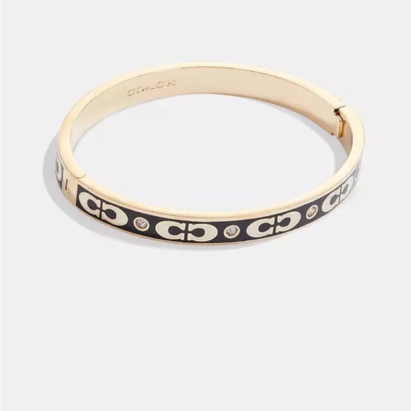 Coach Signature Enamel Hinged Bangle Bracelet-Black/Gold Tone NWT🌺 - Picture 1 of 3